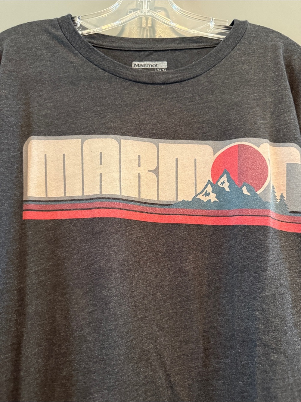 Marmot Charcoal Long Sleeve Tee with Pink and White Graphic